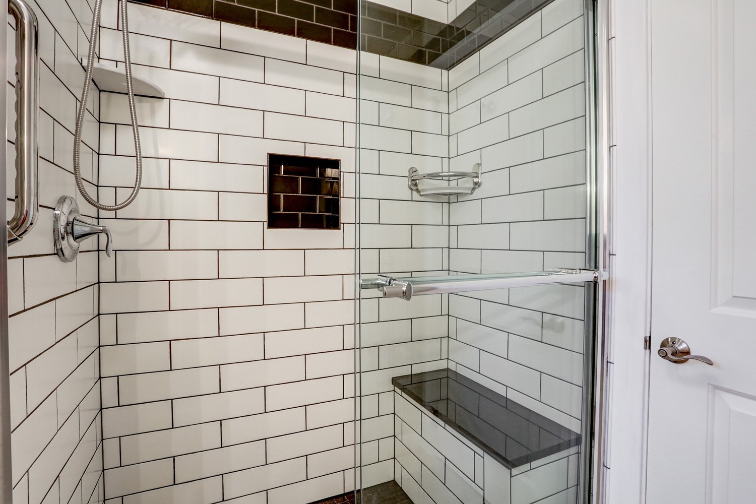 Tile Shower with Black Accents in Manheim Township Bathroom Remodel