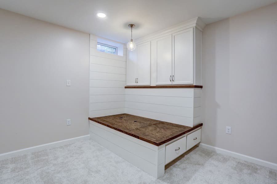 Built in bed and cabinets in Millersville finished basement