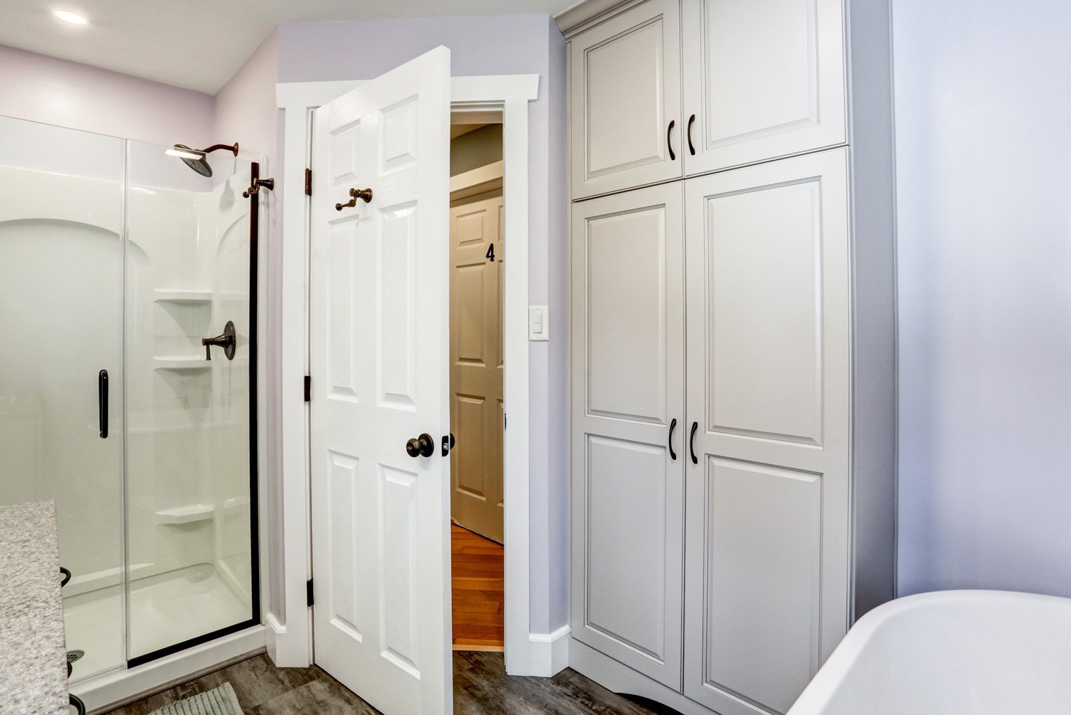 Millersville bathroom remodel with floor to ceiling cabinets