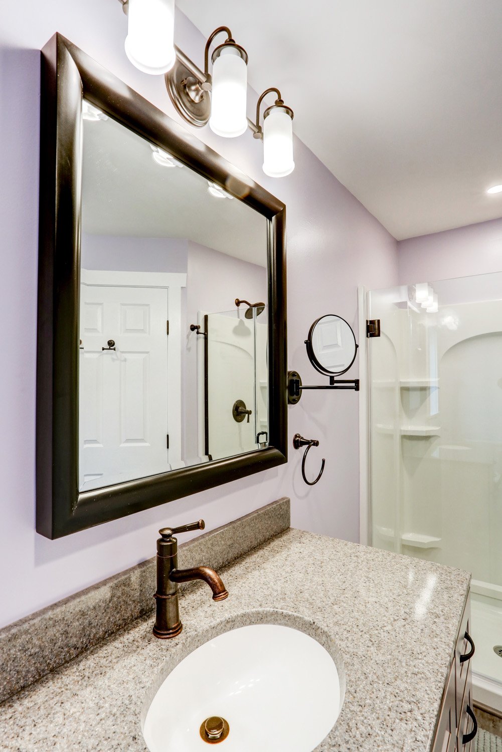 Oil Rubbed Bronze Hardware and Marble countertop in Millersville bathroom remodel