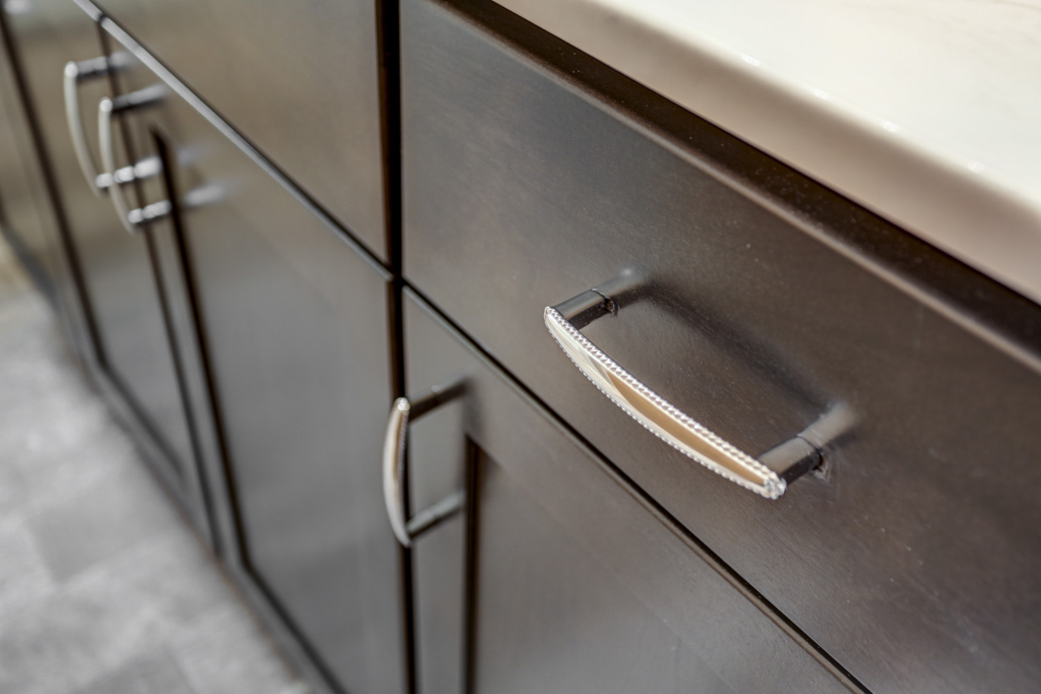 Satin Nickel Hardware in Millersville Double Bathroom Remodel