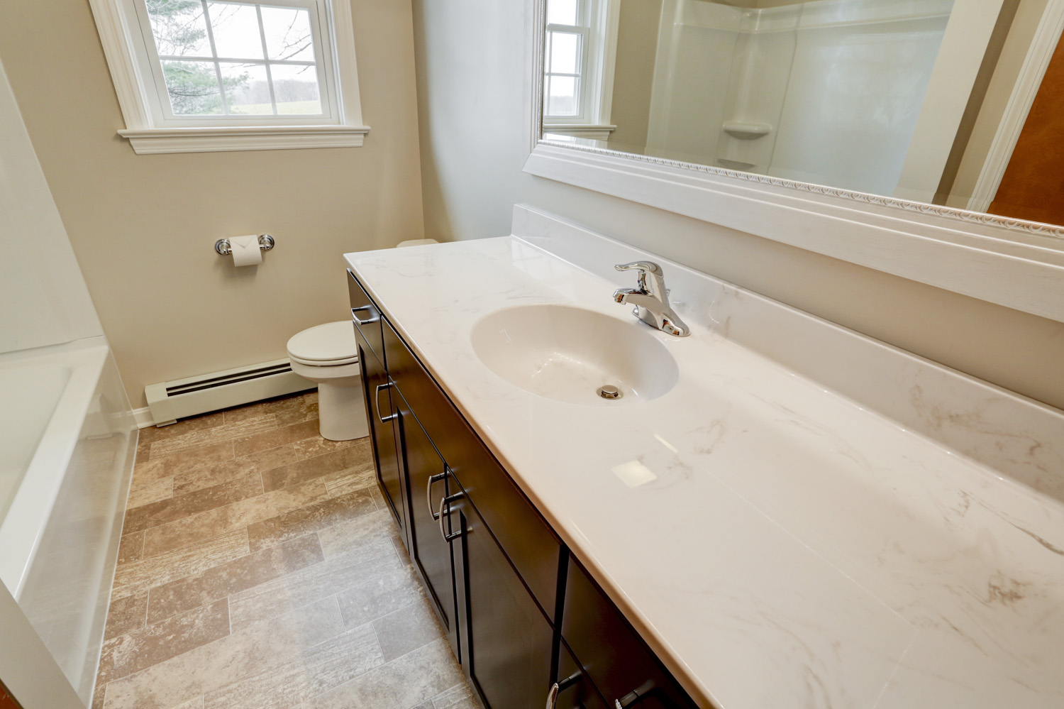 Marble Countertops in Millersville Double Bathroom Remodel