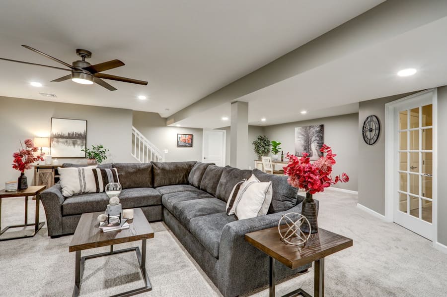 living room and office in Manor Township Basement Remodel