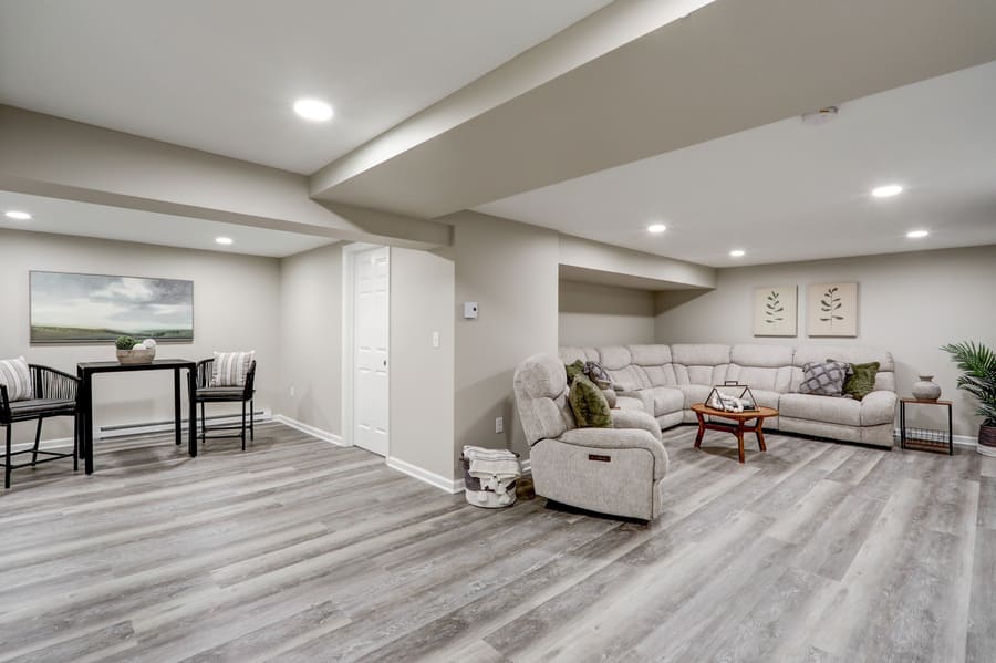 Large sitting area in Manheim Township basement remodel