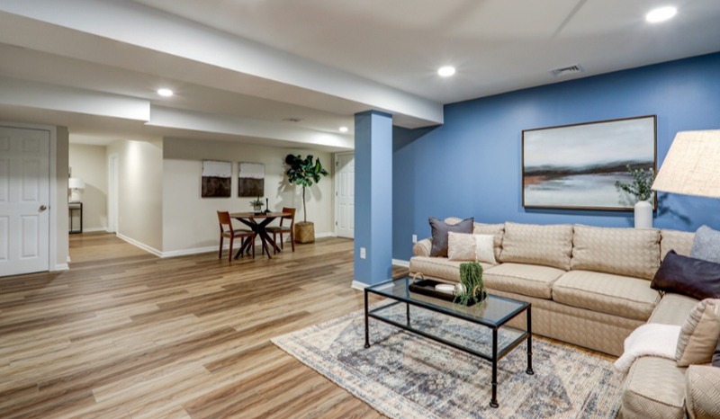 Lancaster basement remodel with blue walls