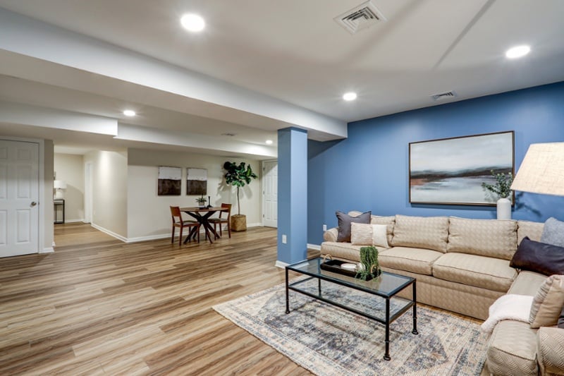 Open floor plan in Lancaster basement remodel