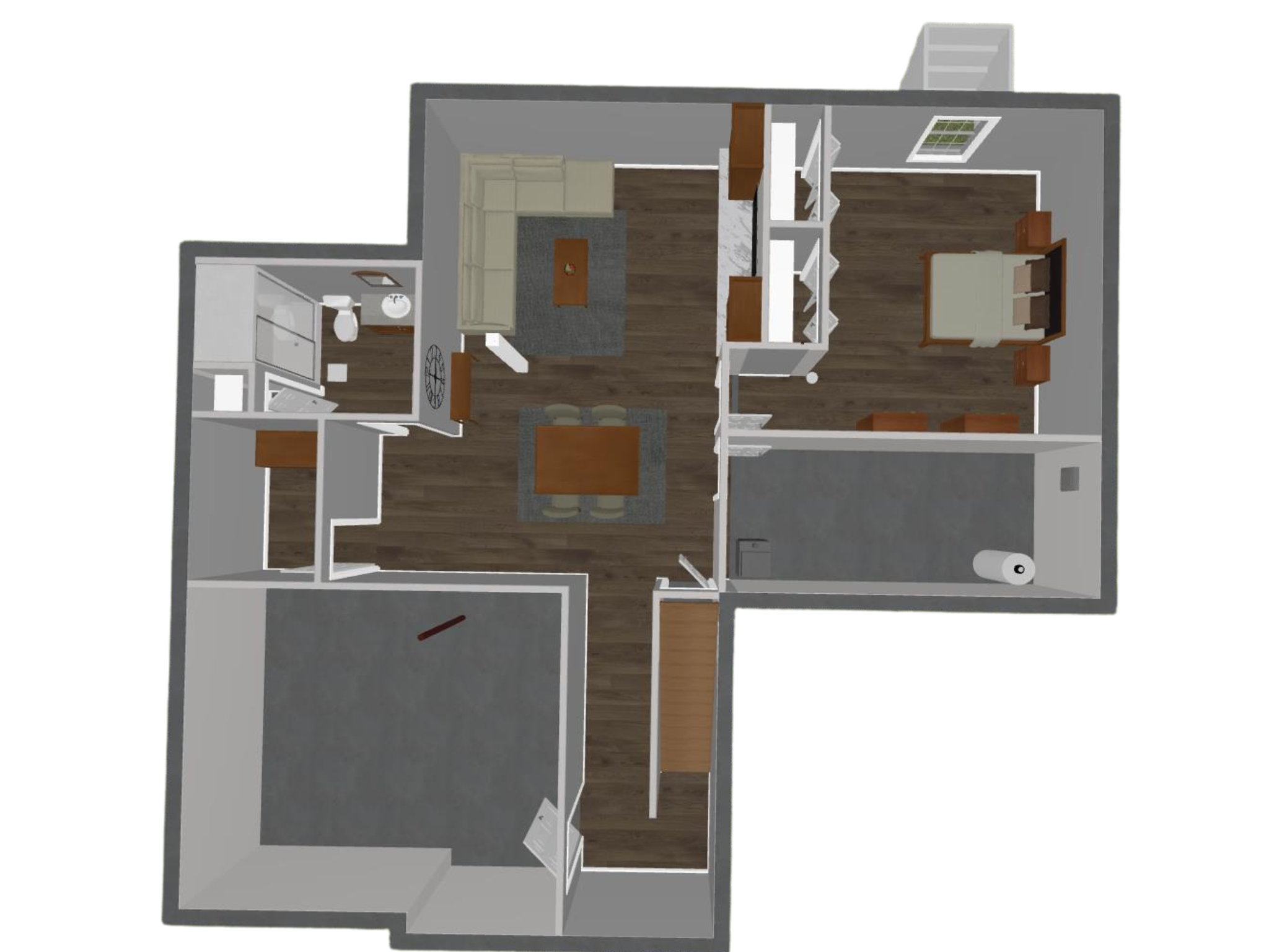 Design rendering of floor plan of Manheim Basement remodel