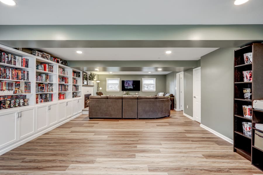 Lititz Basement Remodel with lvp floor and green walls