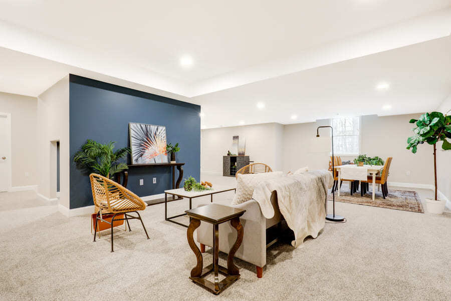 Manheim Township Basement Remodel with blue accent wall
