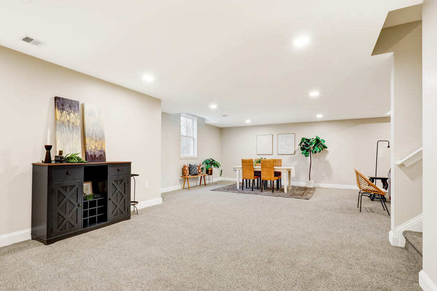 Manheim Township Basement Remodel with cozy carpet