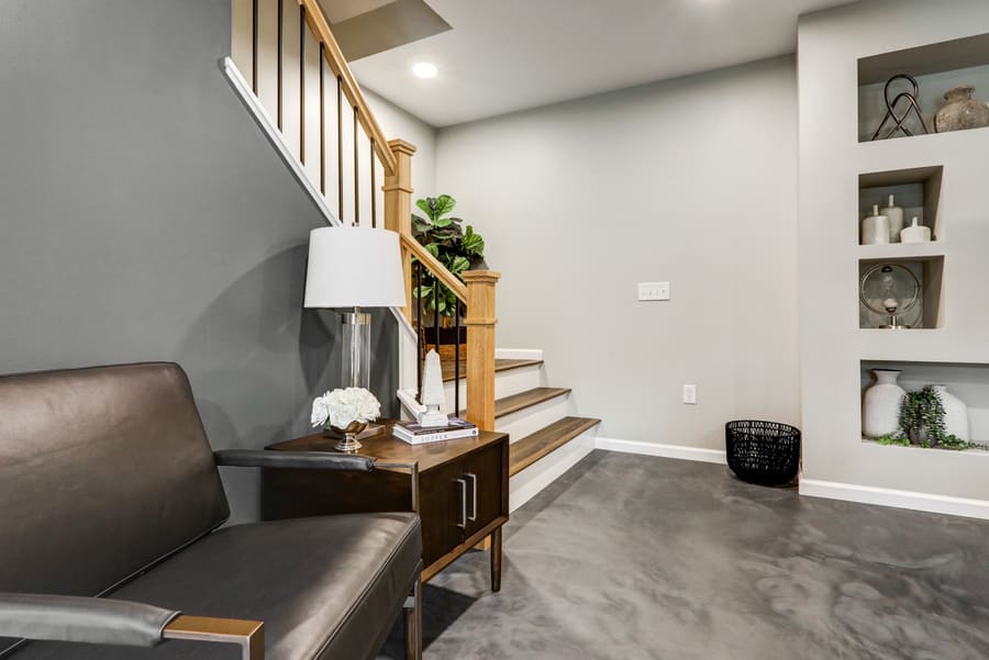 updated stairs in Washington Boro Basement Remodel