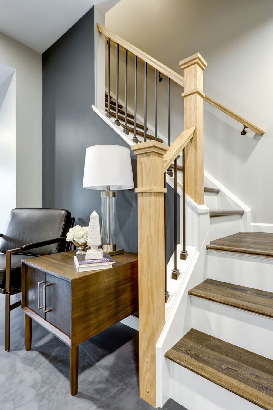 Washington Boro Basement Remodel with curved stairs