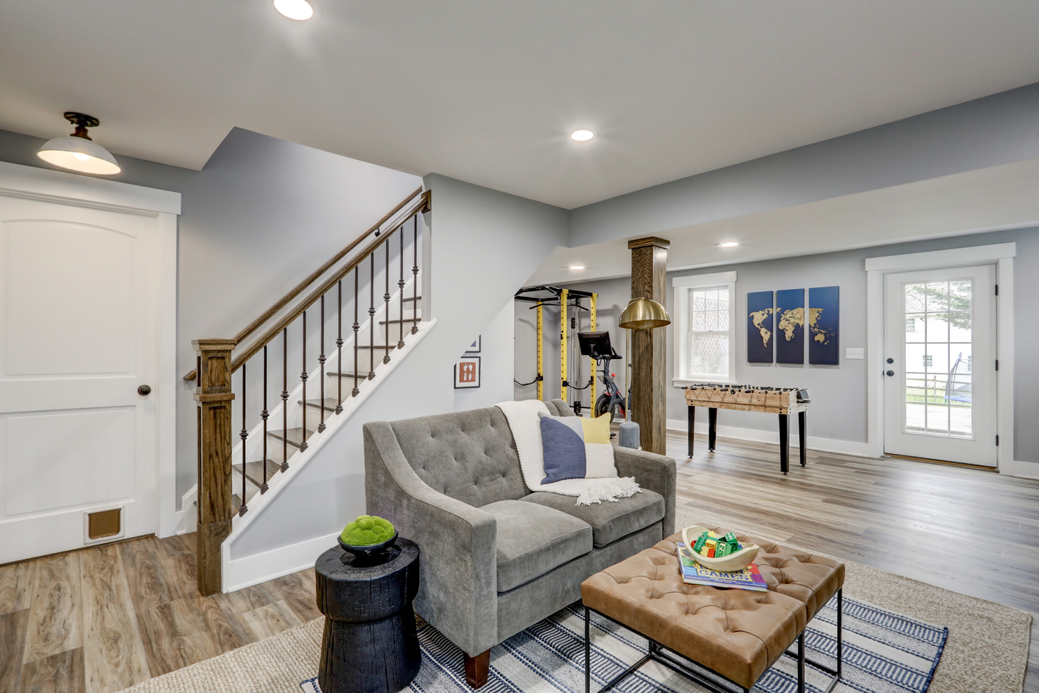 Lititz Basement remodel with custom made railing