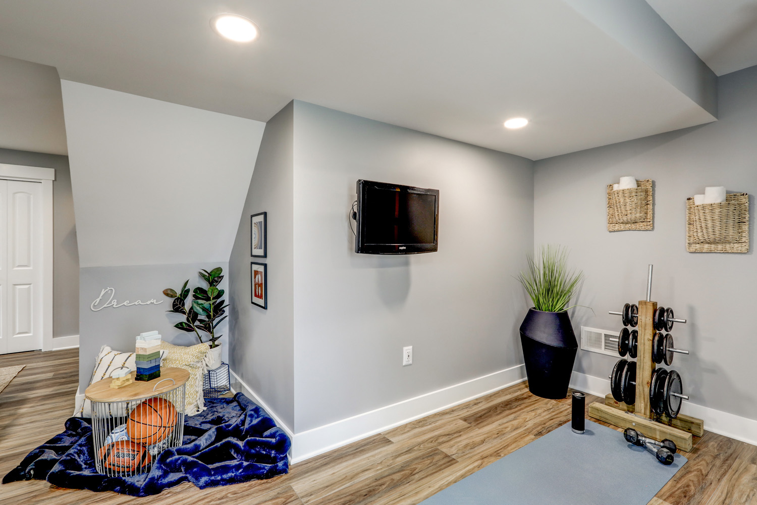 tv and relaxation nook in Lititz Basement Remodel