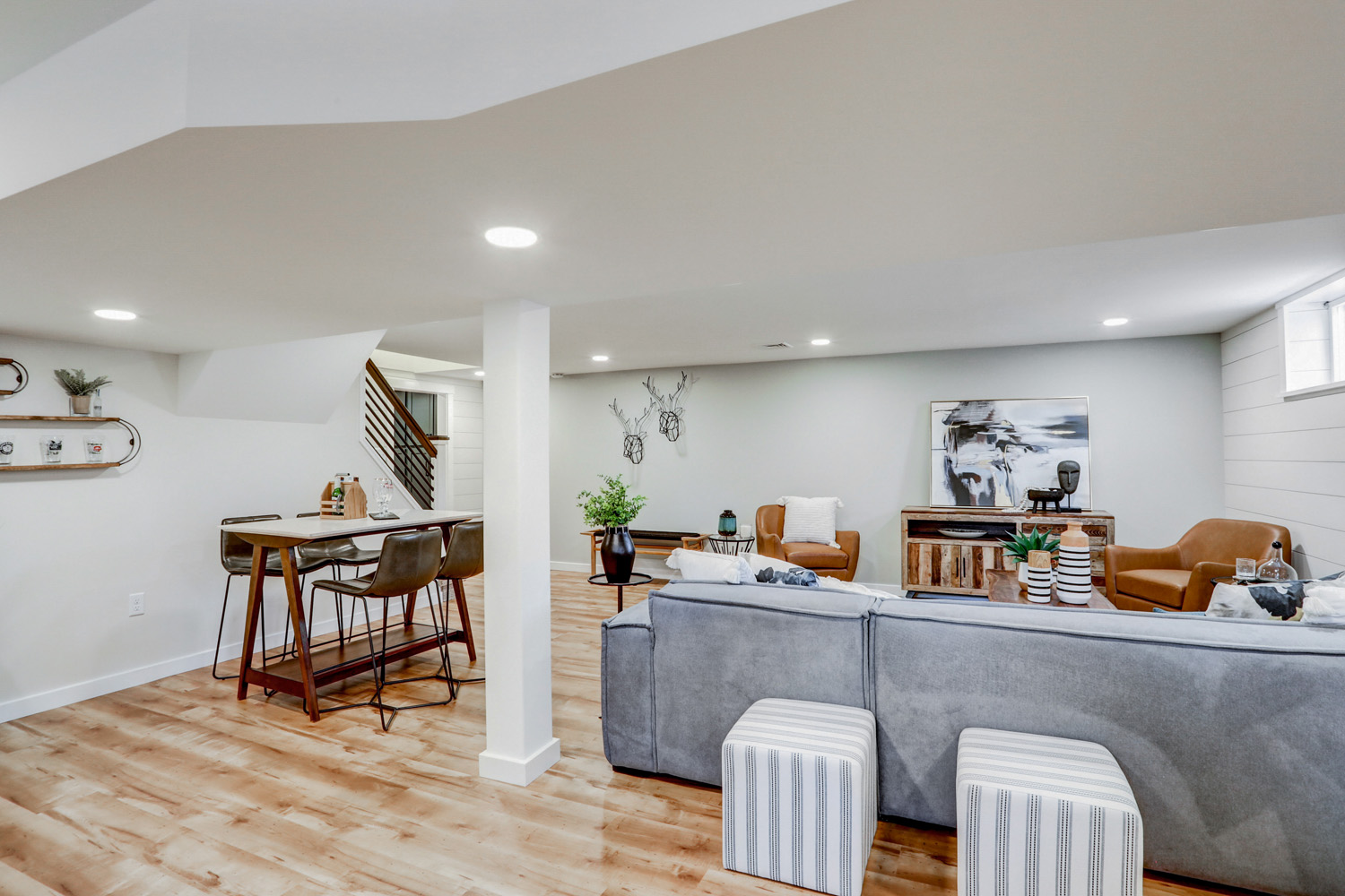 Lancaster Basement Remodel with living room and recessed lighting