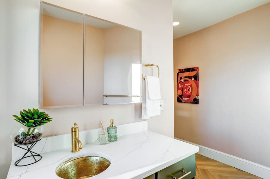 vanity with quartz top in Lancaster Primary Bathroom Remodel