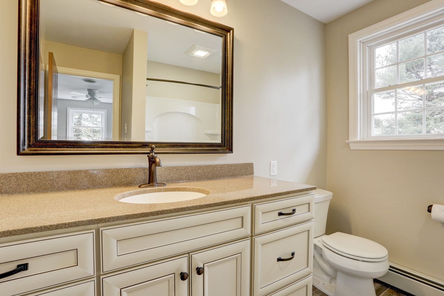 Wide vanity in Millersvile PA bathroom remodel
