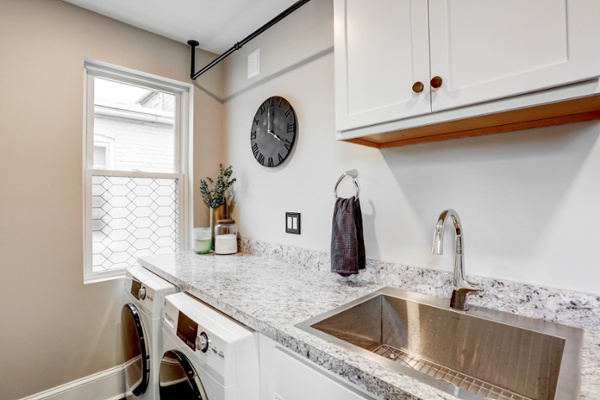 Lancaster Laundry Room Remodel with white cabinets