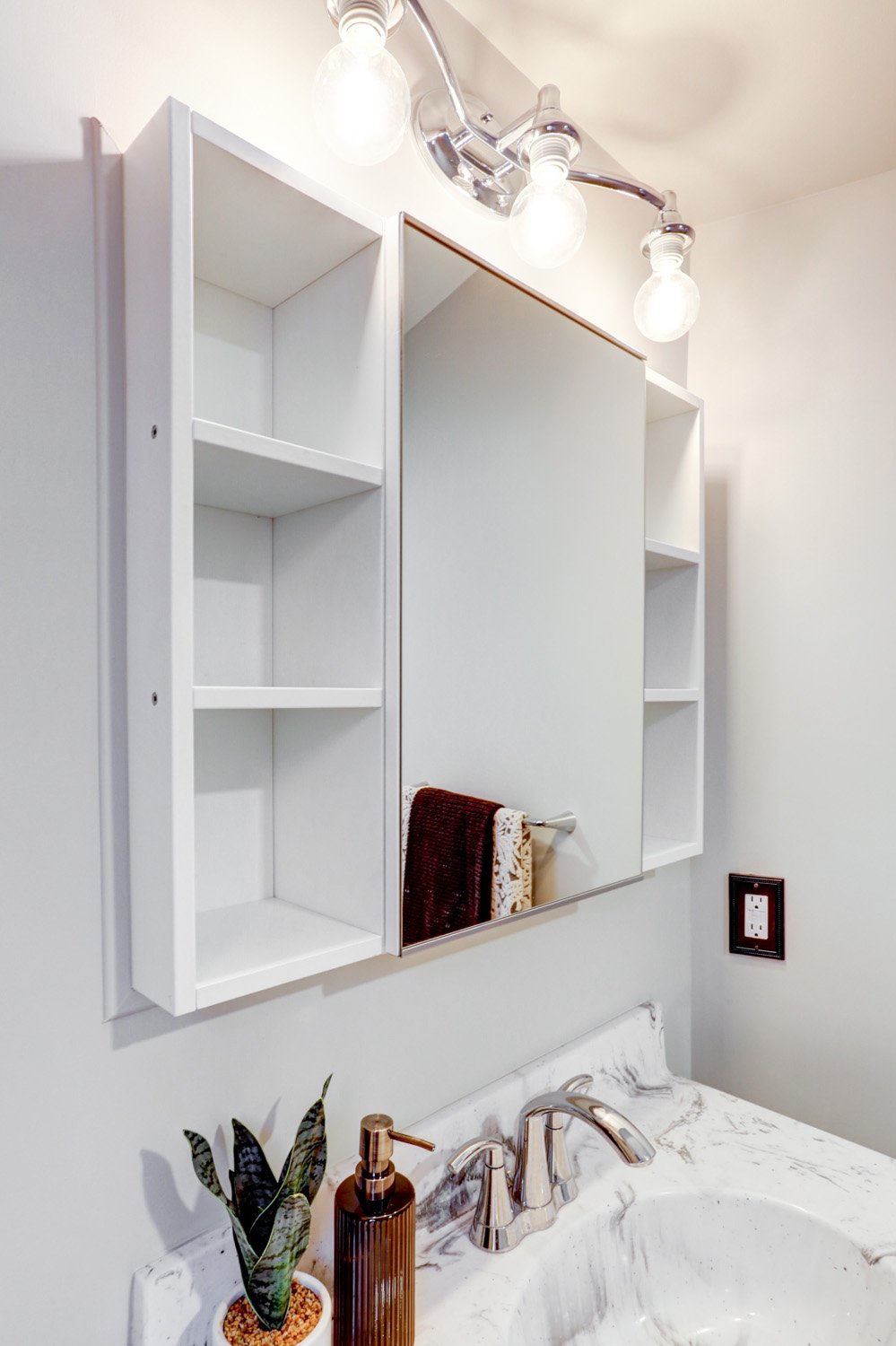 Lancaster Master Bathroom Remodel with mirror with shelves