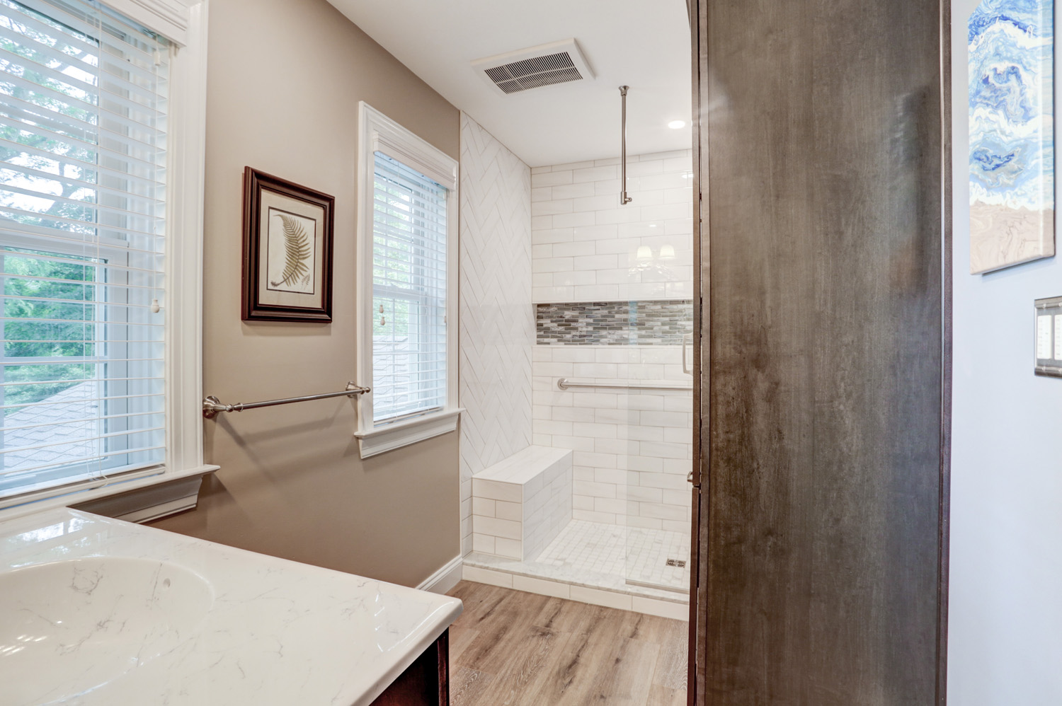 Tile shower in Conestoga Valley master bathroom remodel