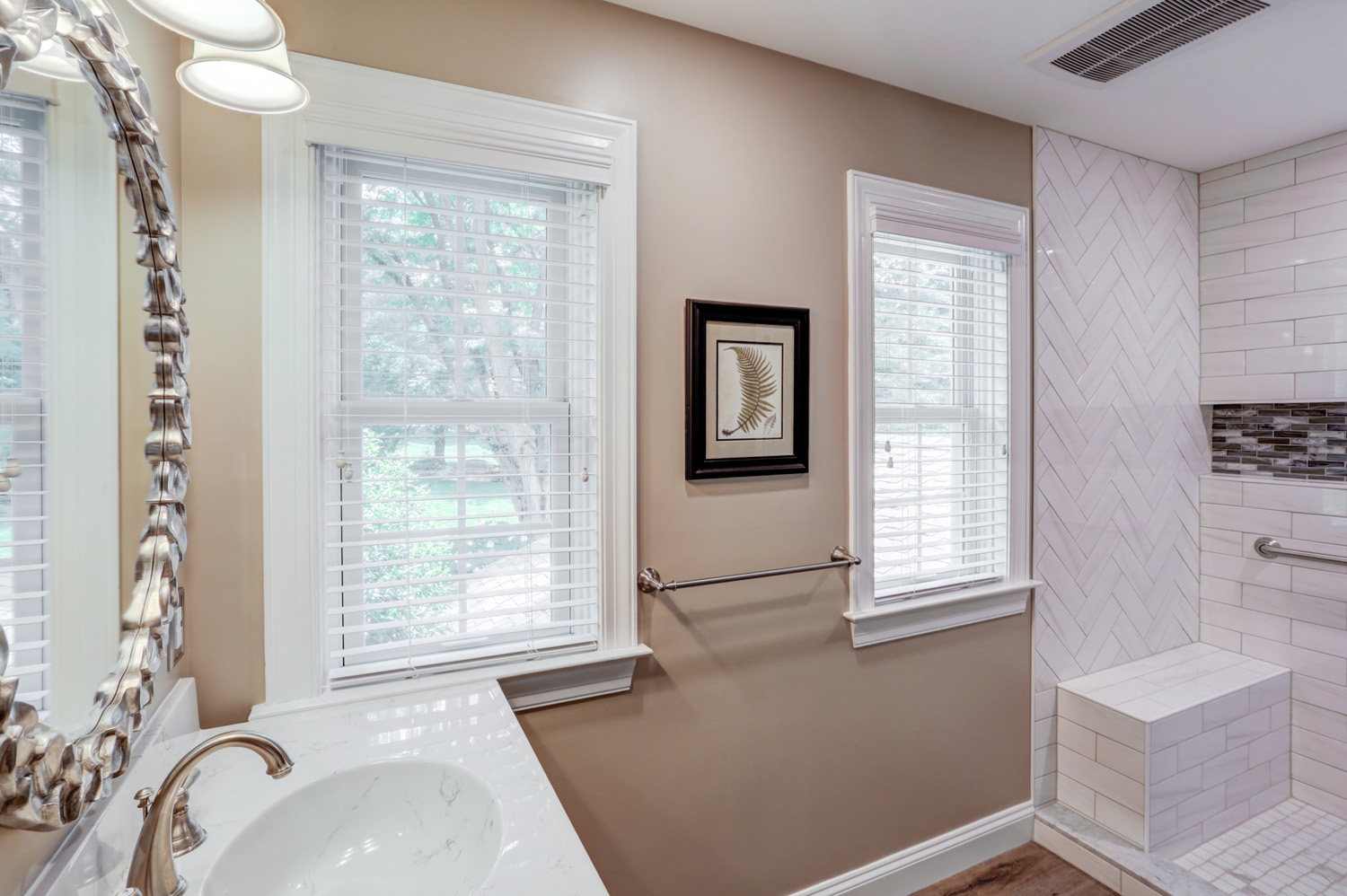 Conestoga Valley Master Bathroom Remodel with beige paint