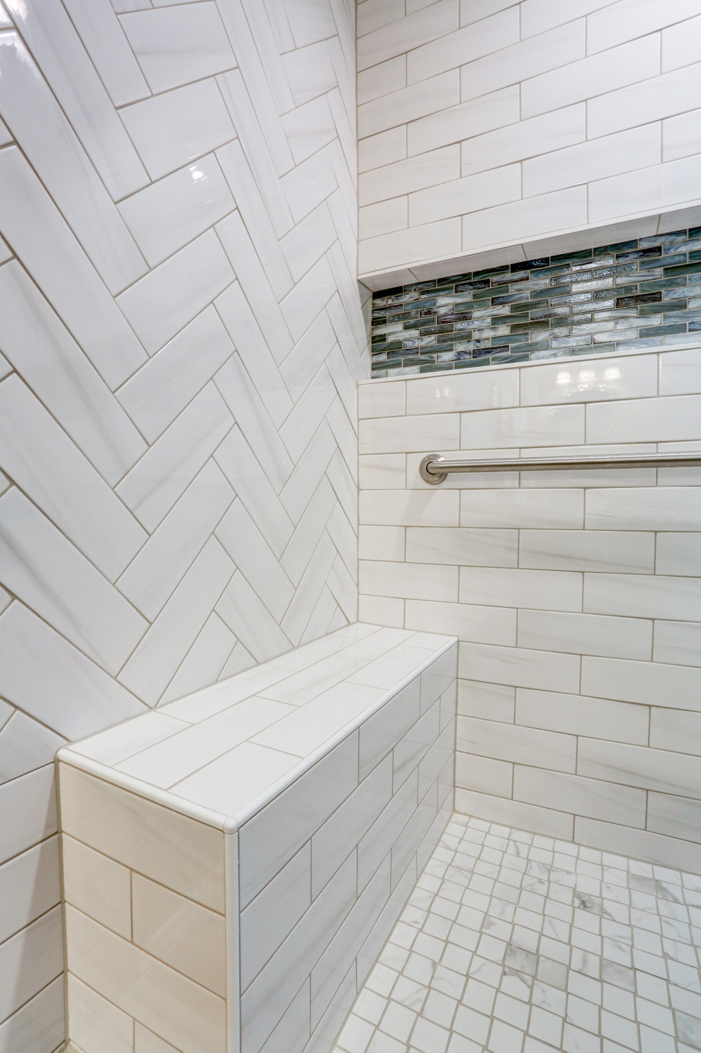 Shower with Tile Bench Seat in Conestoga Valley Master Bathroom Remodel