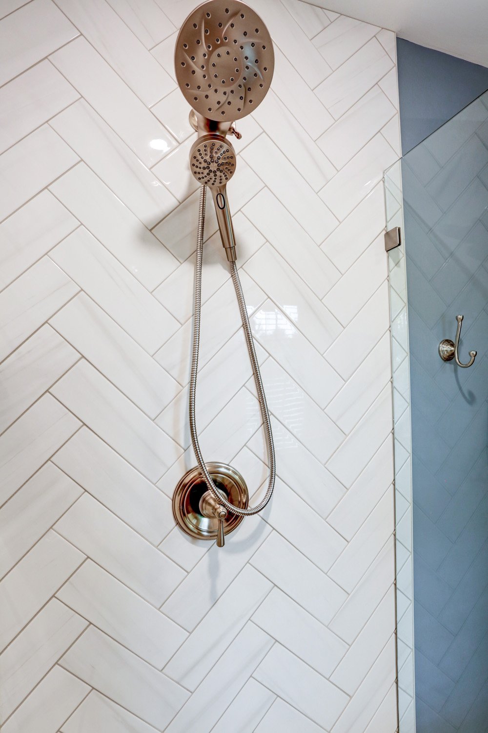 Stainless Steel Shower Head in Conestoga Valley Master Bathroom Remodel