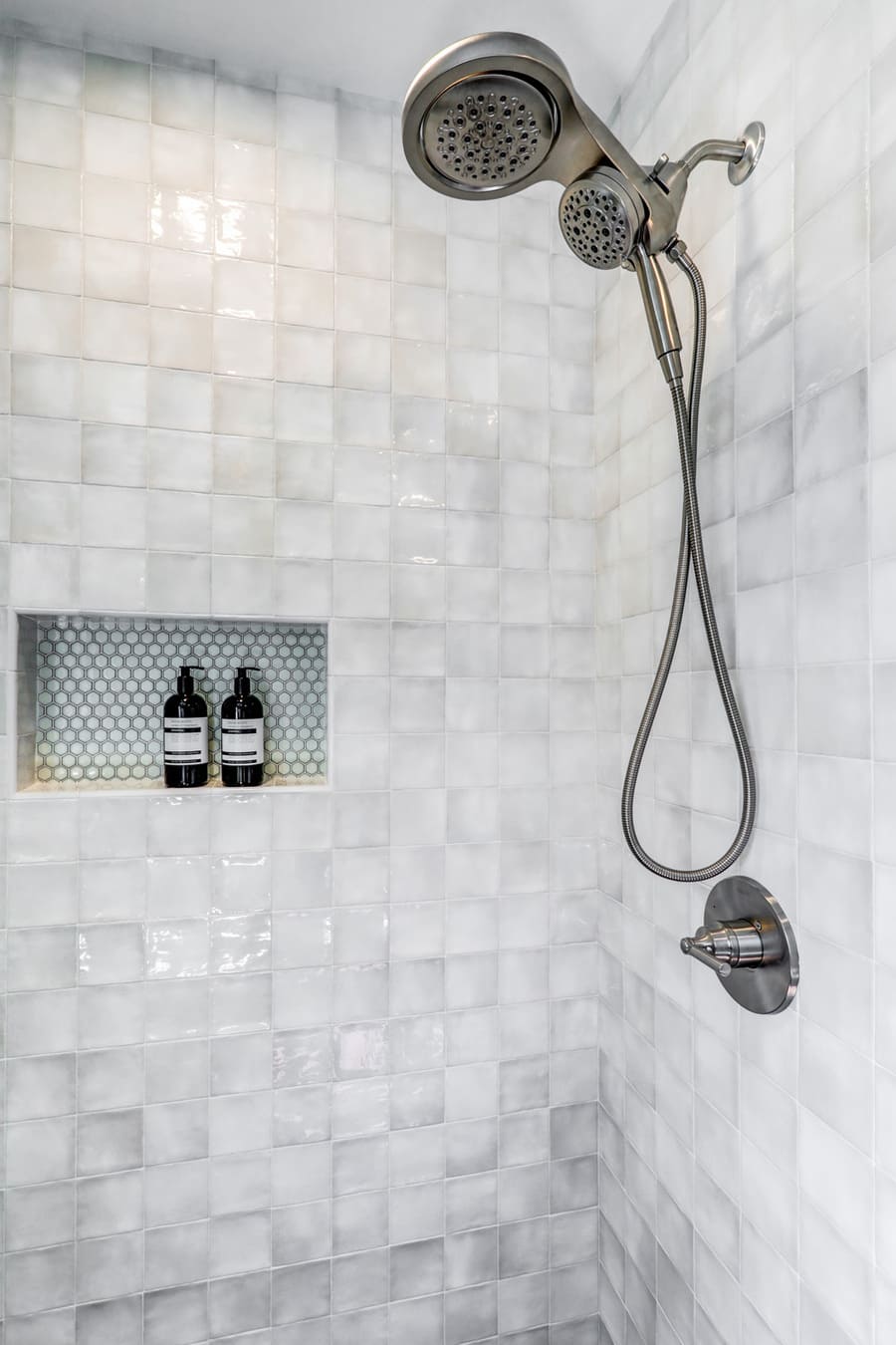 tile shower with niche in Rohrerstown Bathroom Remodel