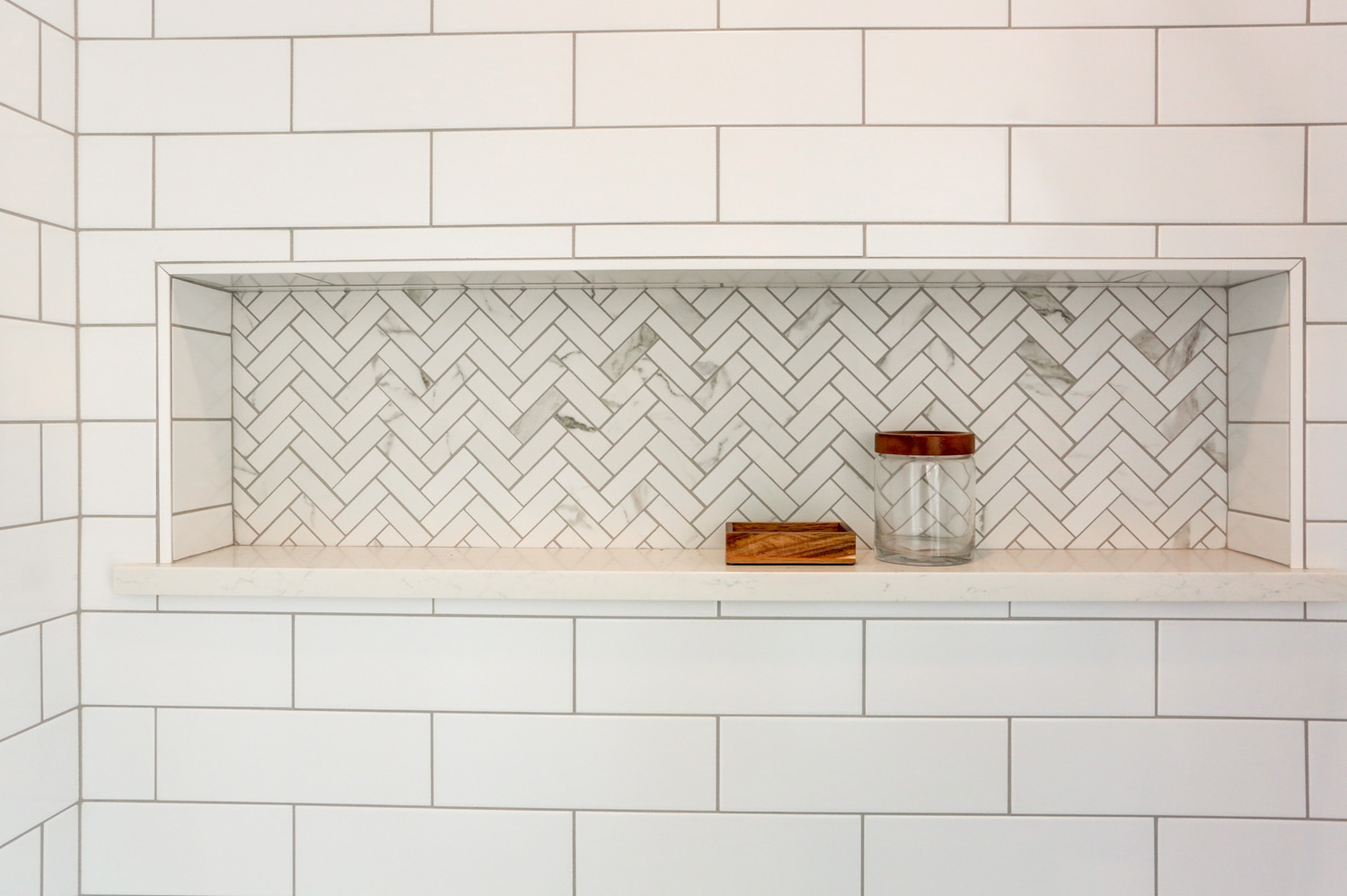 Tile shower Niche in Landisville Master Bathroom Remodel