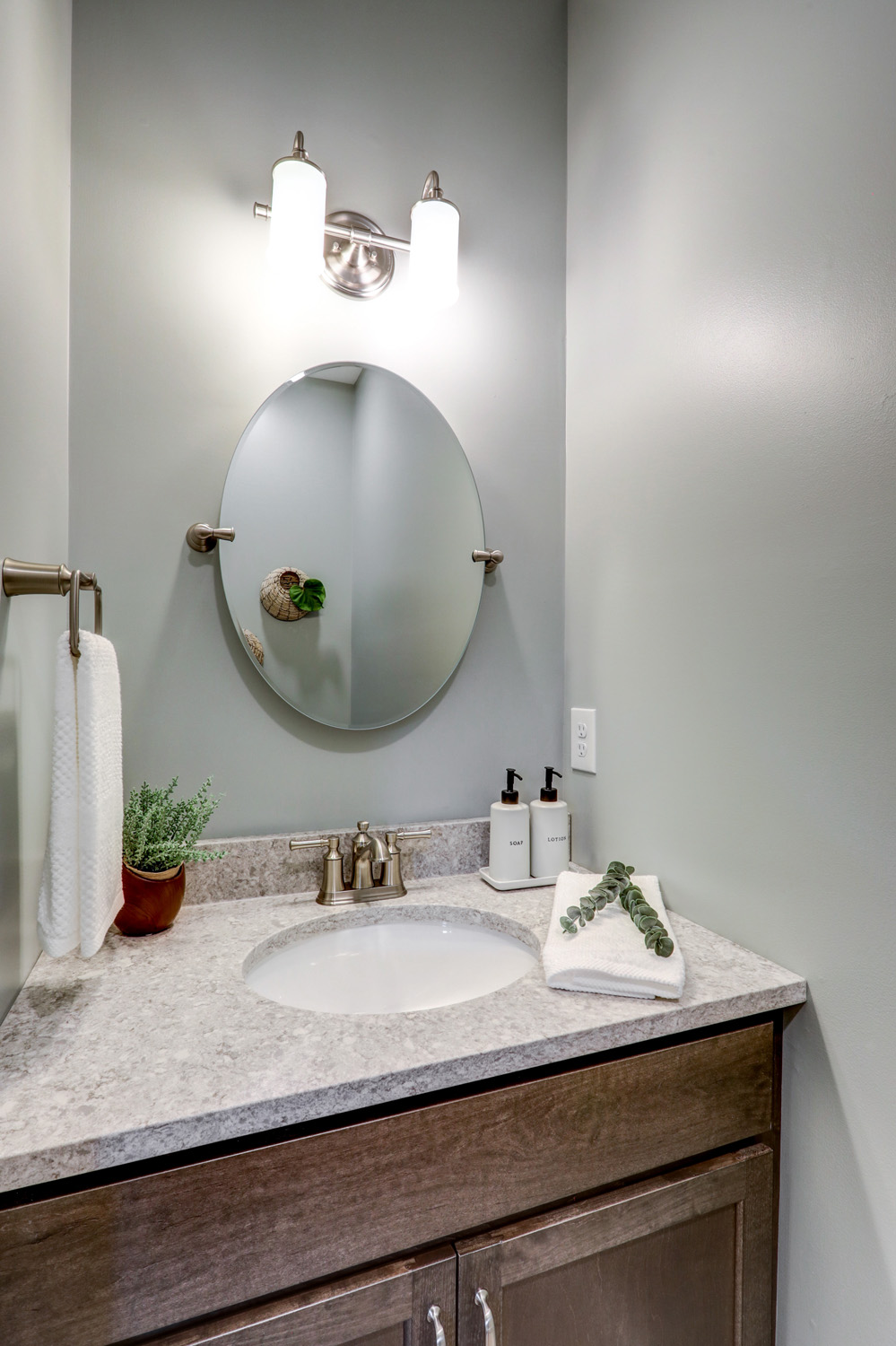 Lititz Powder Room Remodel with quartz vanity top 