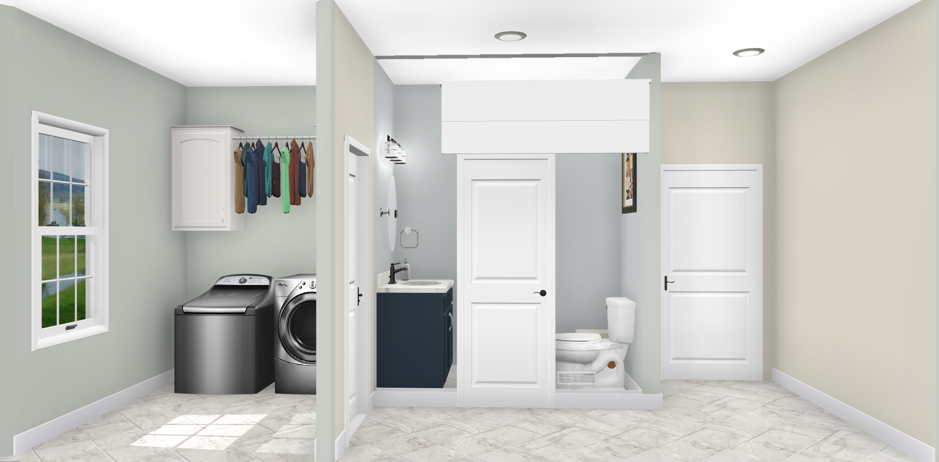 Design Rendering of laundry and bathroom in Lititz