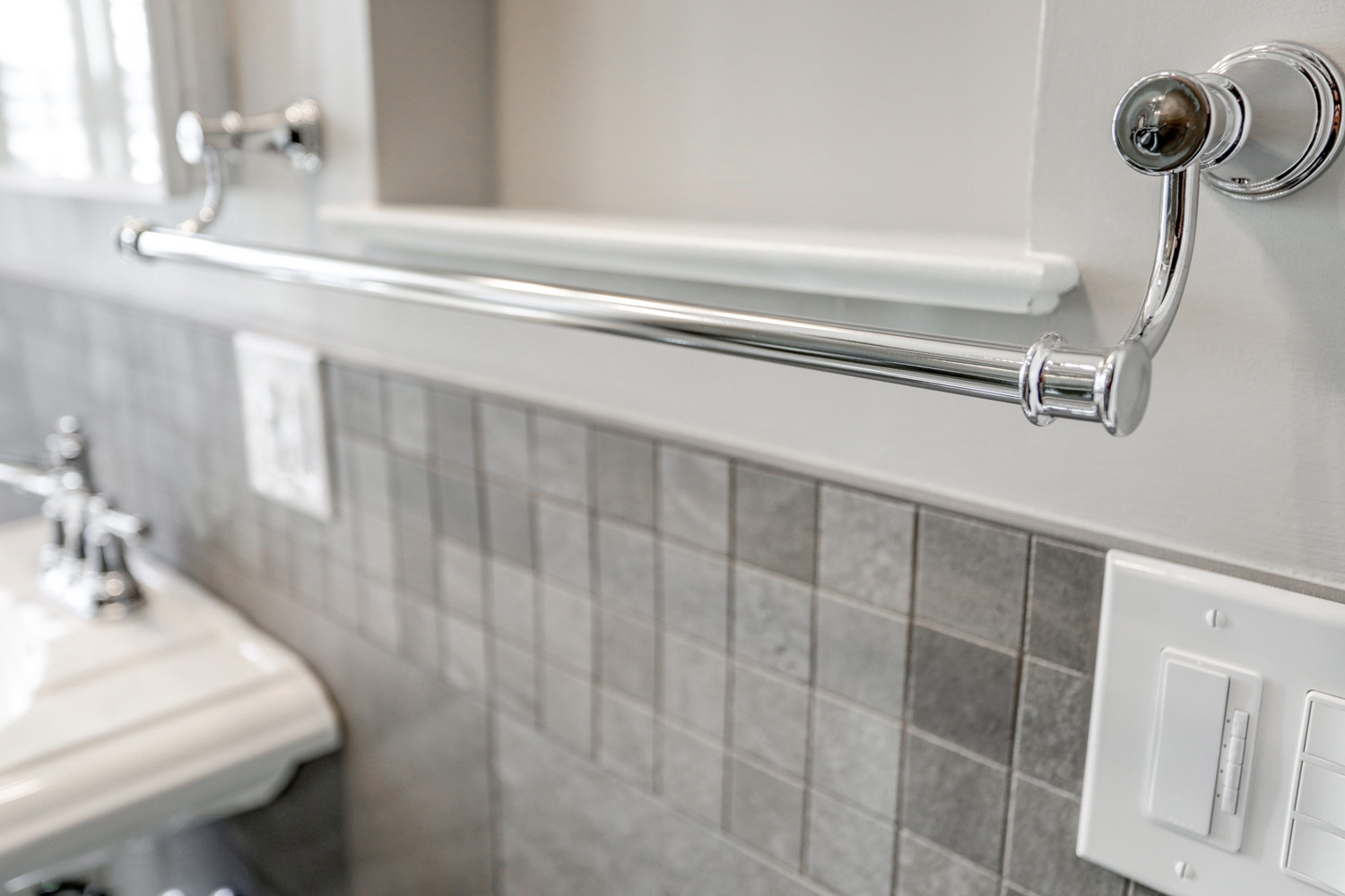 chrome towel holder in Manheim township bathroom remodel