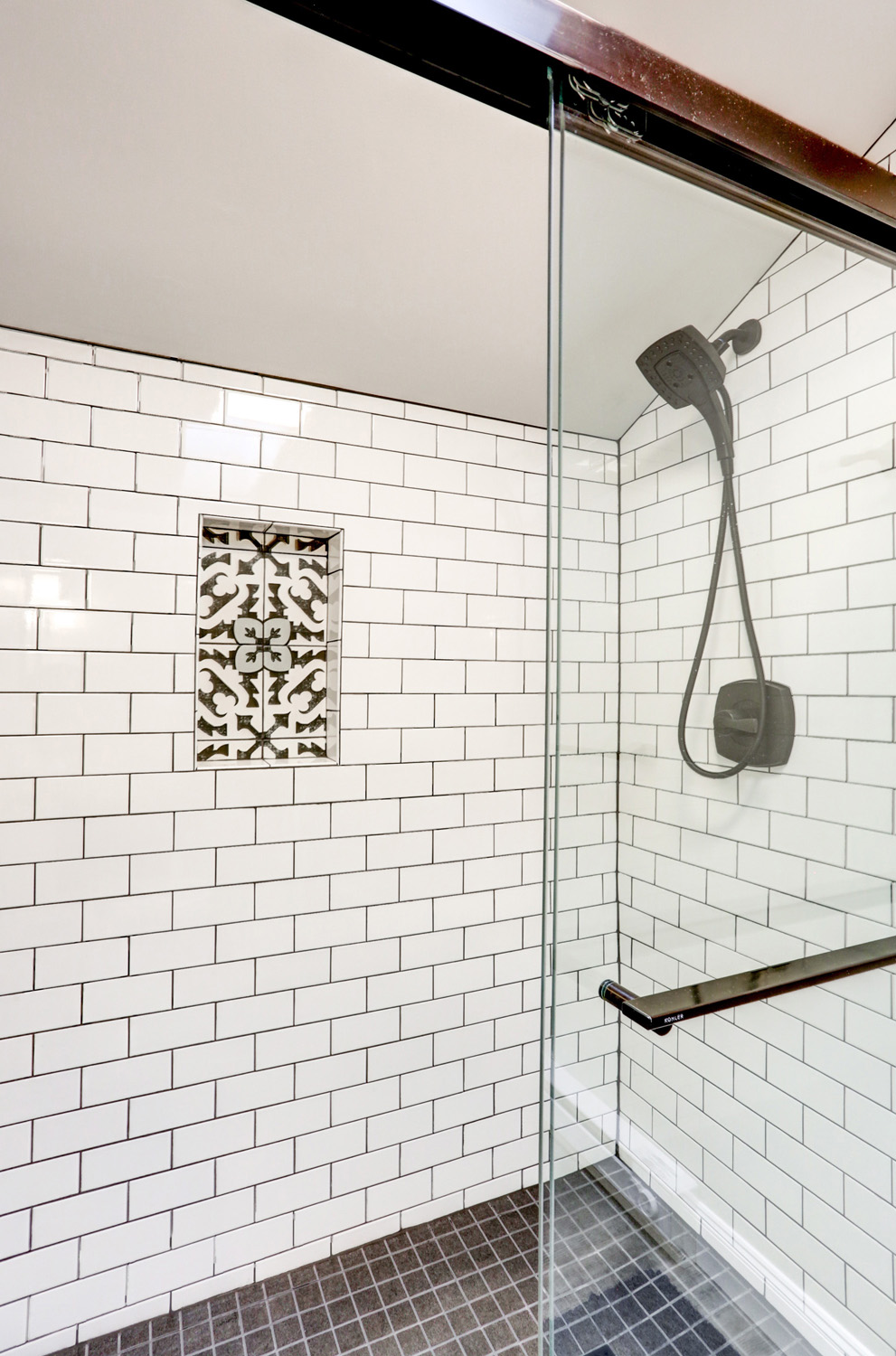 Tile Shower with sliding glass doors in Lancaster Bathroom Remodel