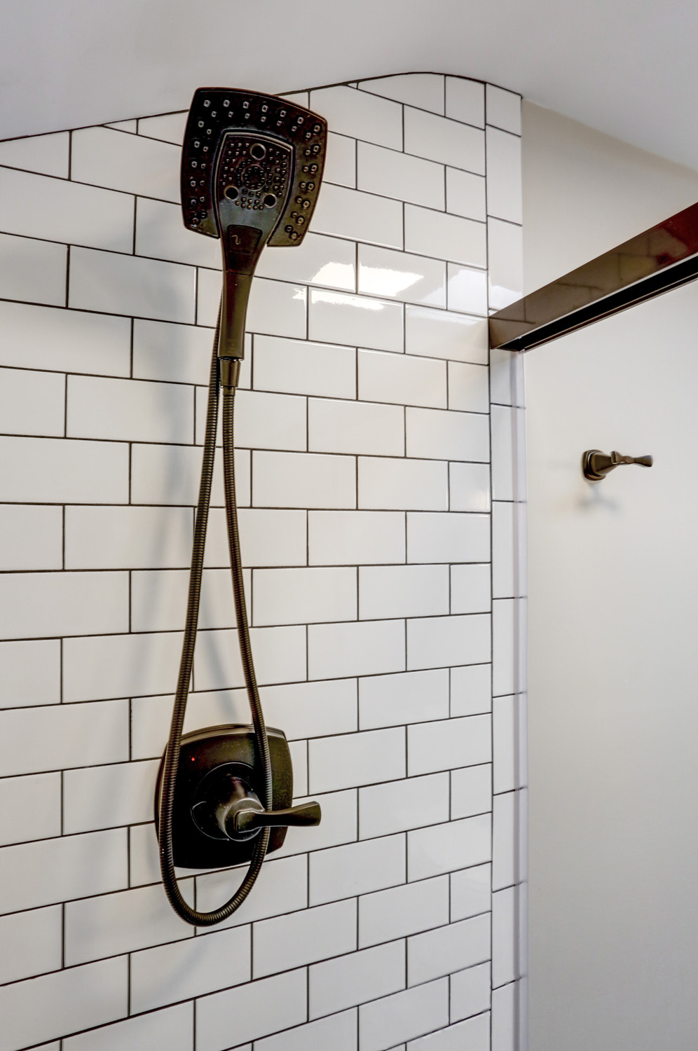 Matte Black shower head in Lancaster Bathroom Remodel