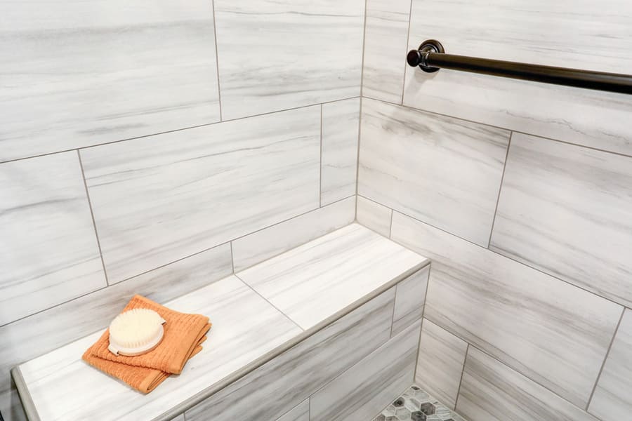 bench seat in Manheim Township Master Bathroom Remodel