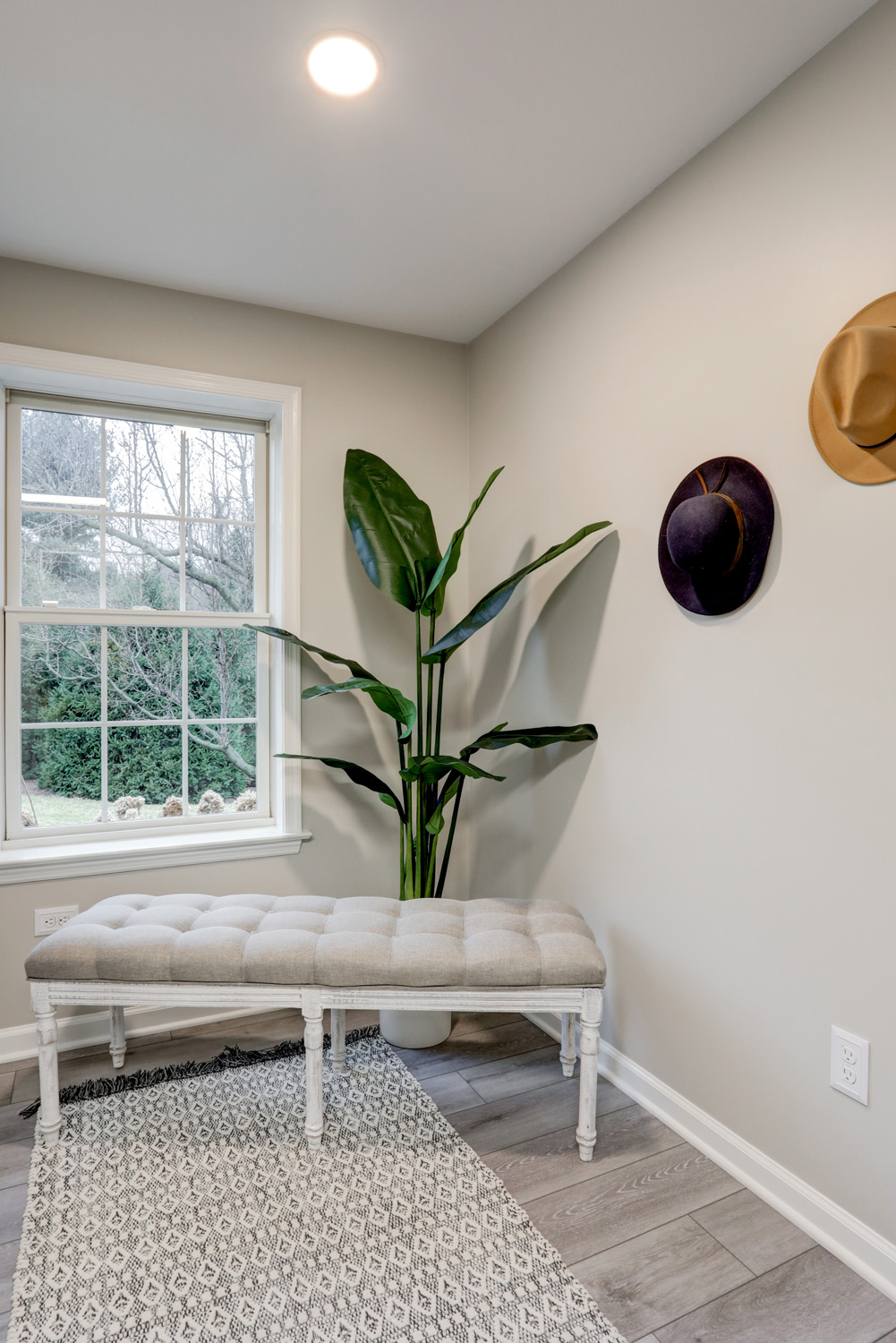 bench in closet of Manheim Township Bathroom