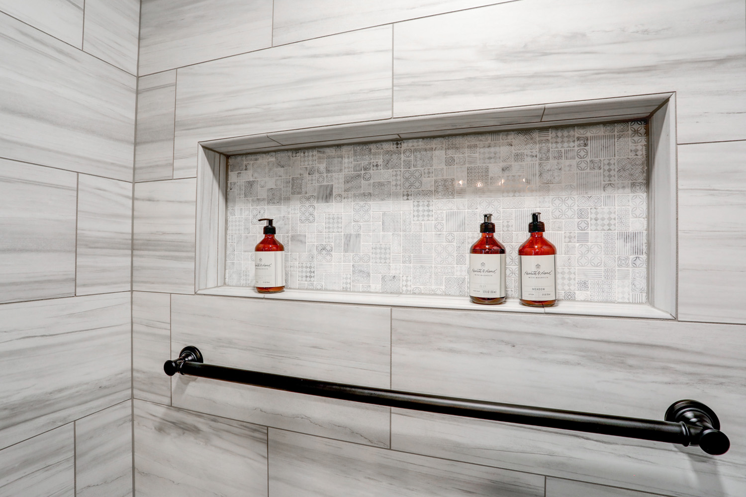 Tile shower niche in Manheim Township Bathroom