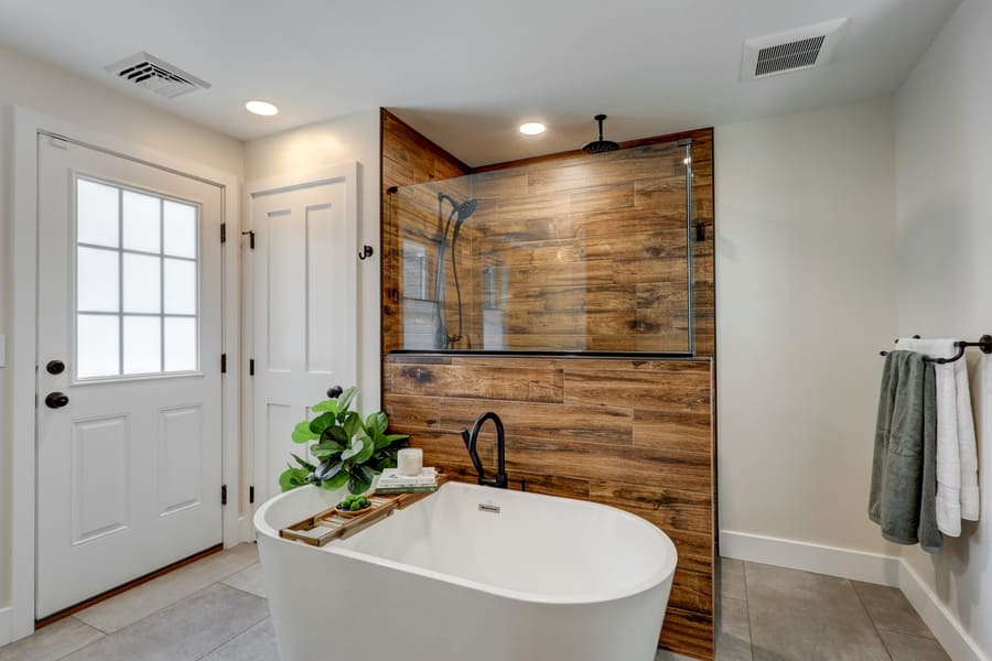 Downtown Lancaster Bathroom Remodel with freestanding bathtub