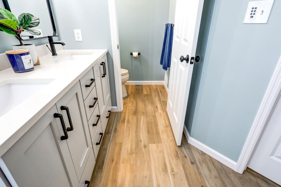 LVP flooring in Lititz primary bathroom remodel 