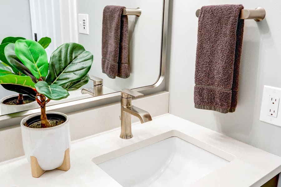 brushed nickel faucet in Lititz kids bathroom remodel