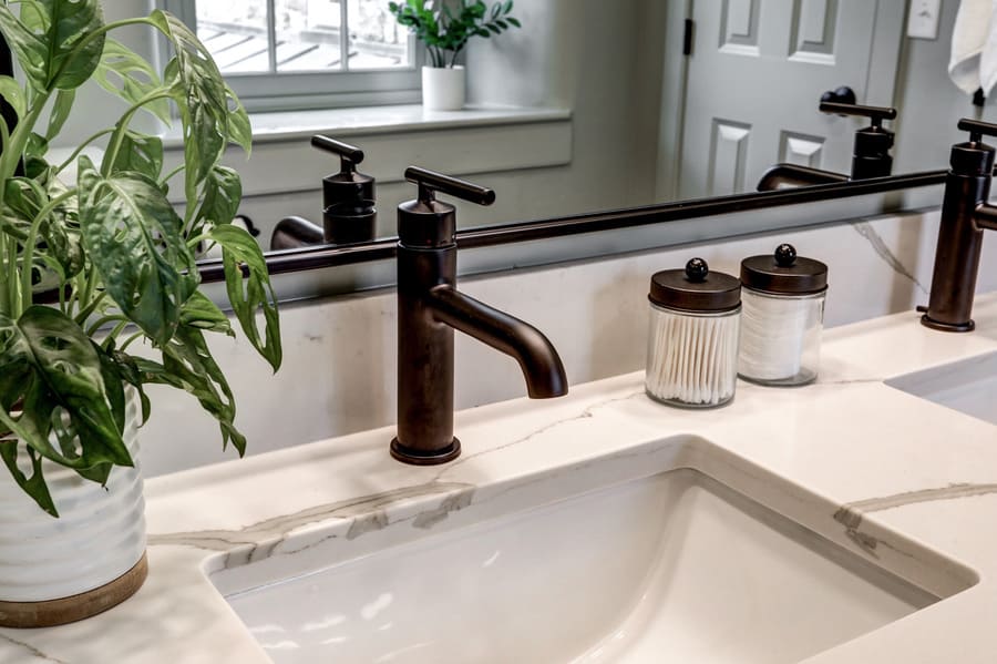 quartz countertop and oil rubbed bronze faucet in  Elizabethtown bathroom remodel