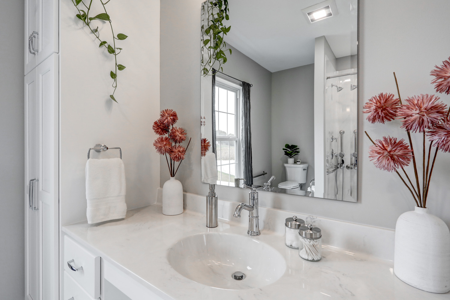 Marble top with integrated sink in lebanon bathroom