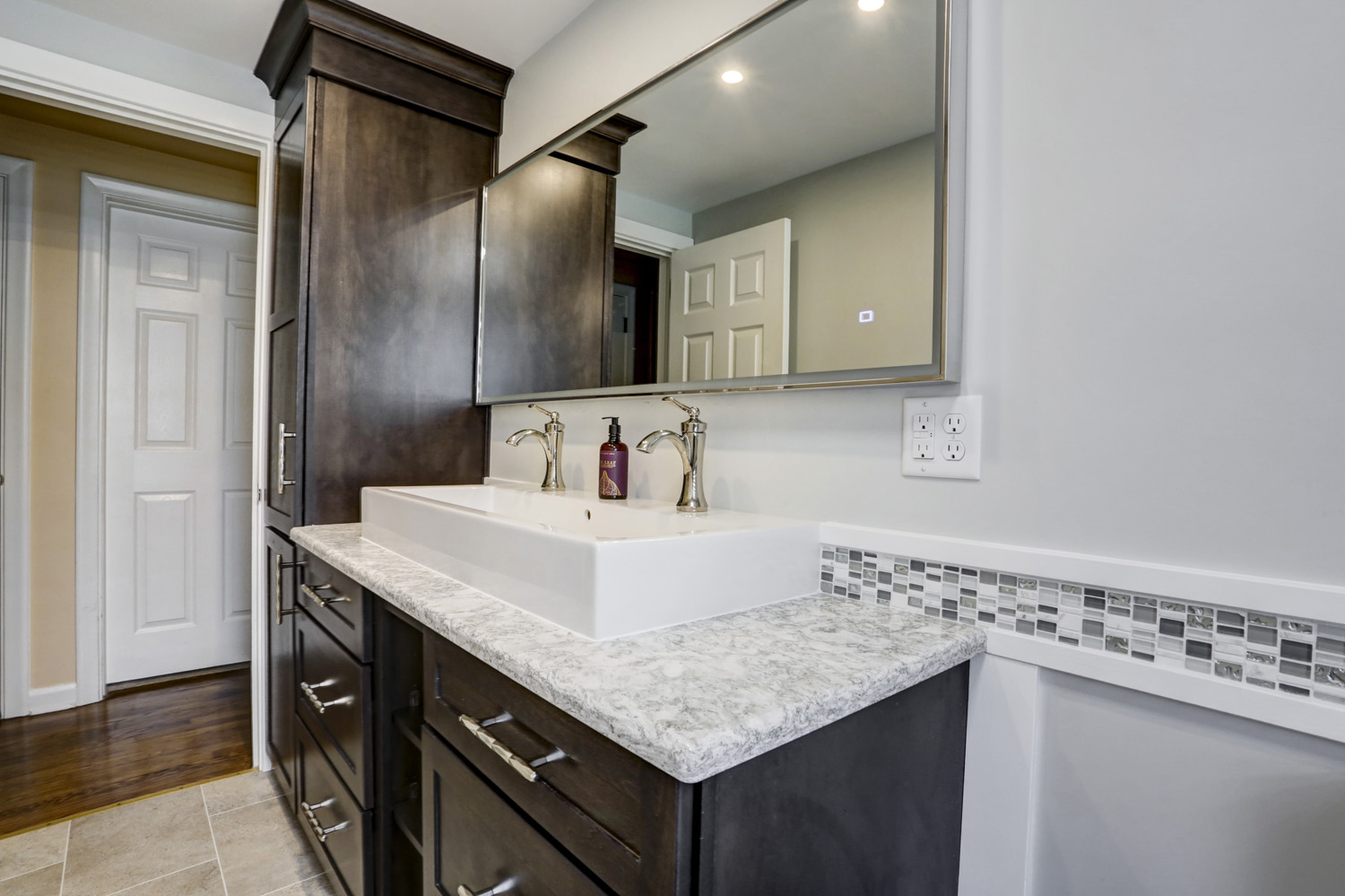 Master bathroom remodel with trough sink