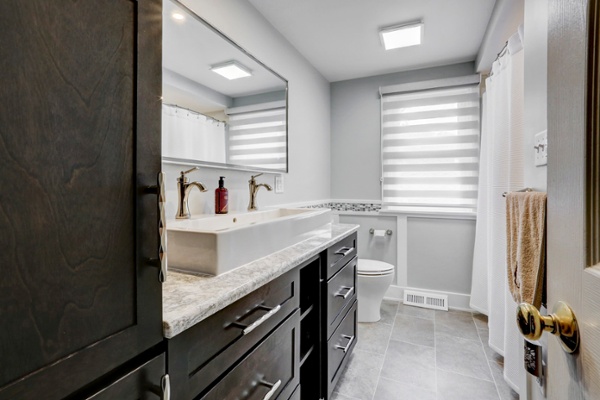 Trough vessel sink in Lancaster PA bathroom remodel