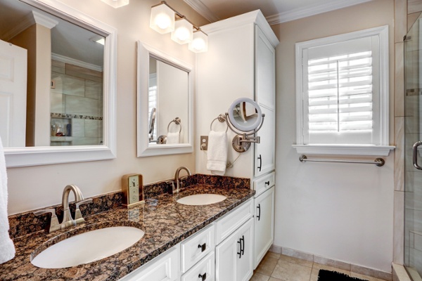 White cabinets in Lancaster bathroom remodel