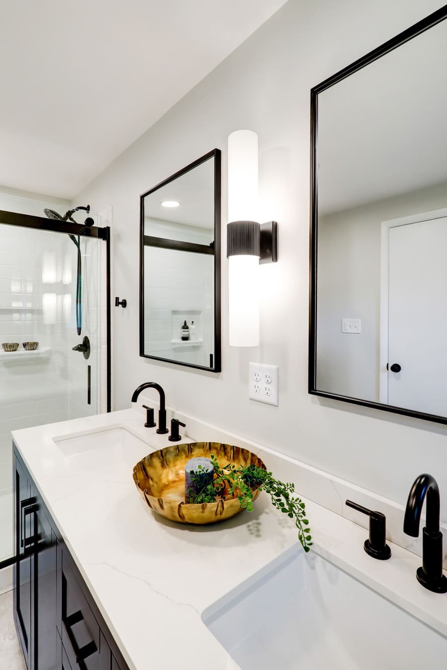 matte black framed mirrors in Manheim Township Primary Bathroom Remodel