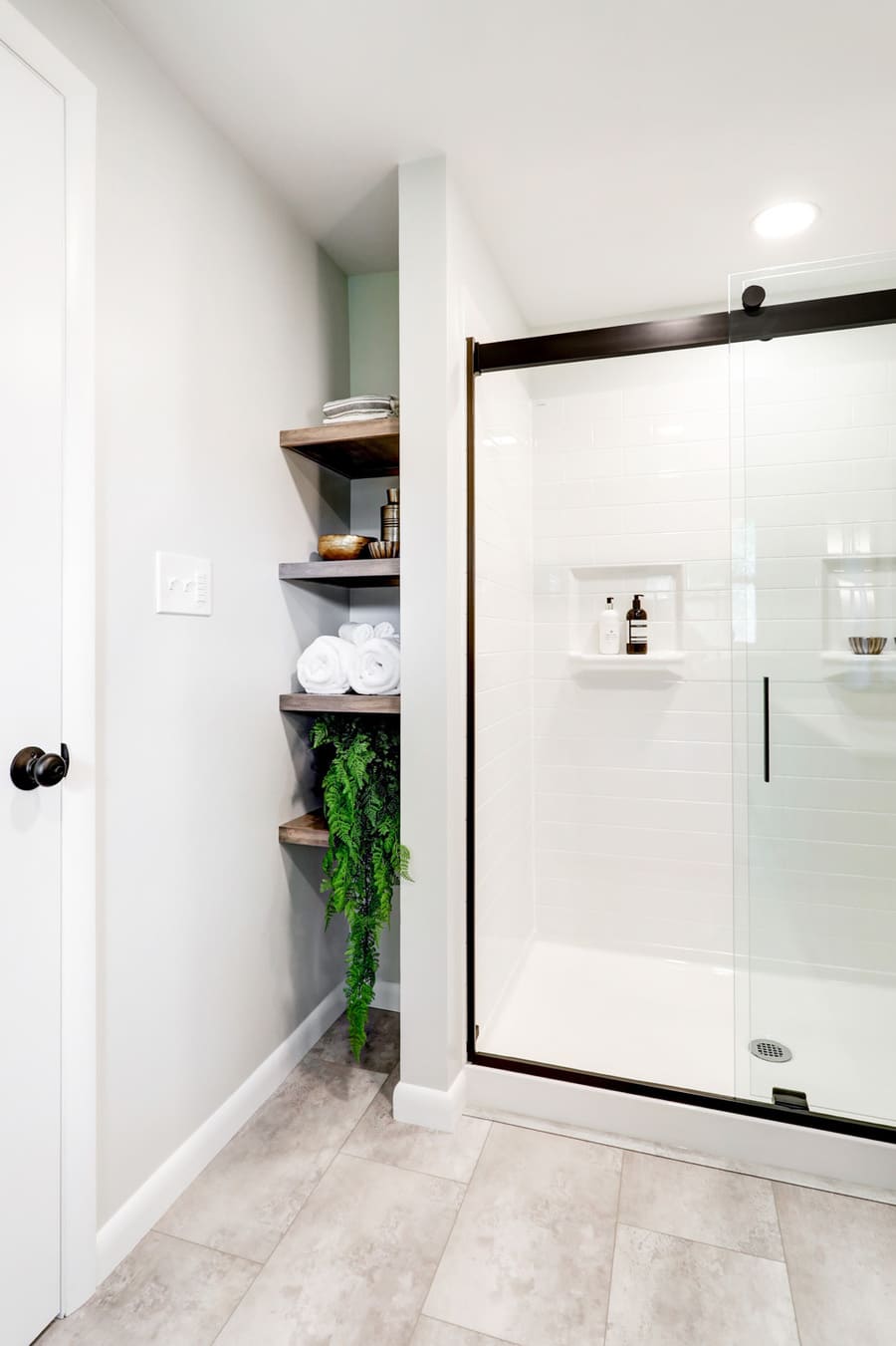 Manheim Township Primary Bathroom Remodel with open shelves
