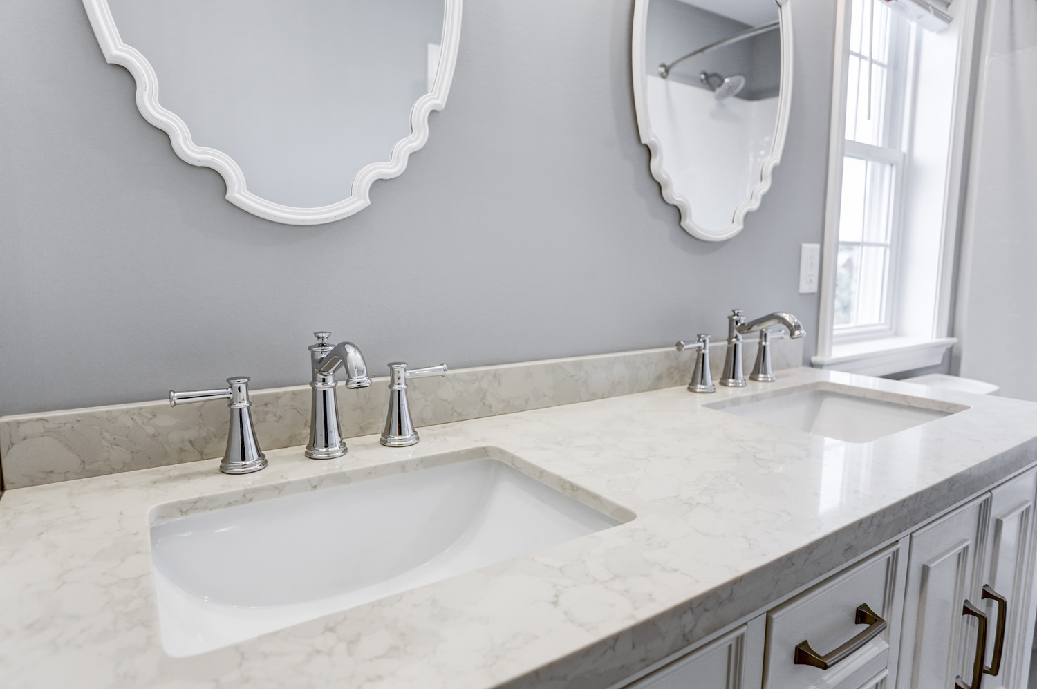 Double vanity in Leola master bathroom remodel