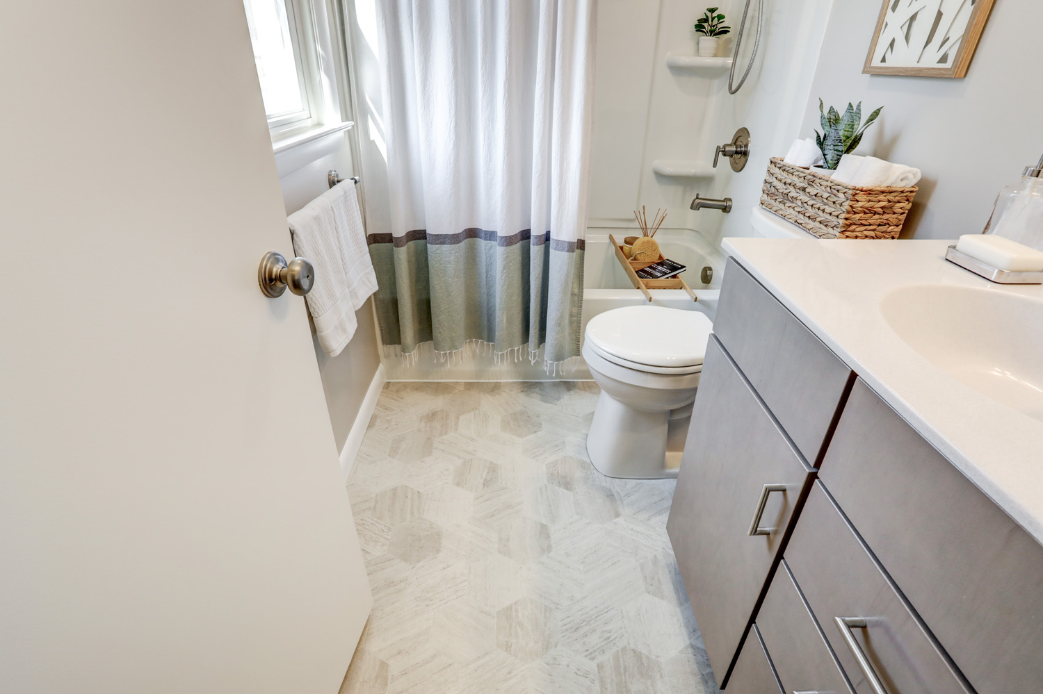 Hive pattern floor in Manheim Township Bathroom Remodel 