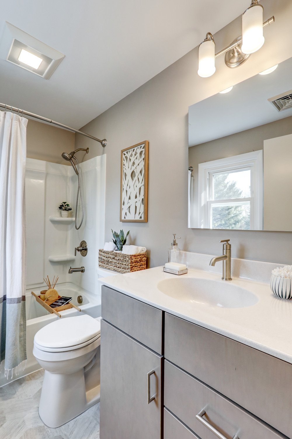 Gray vanity in Manheim Township Bathroom Remodel 